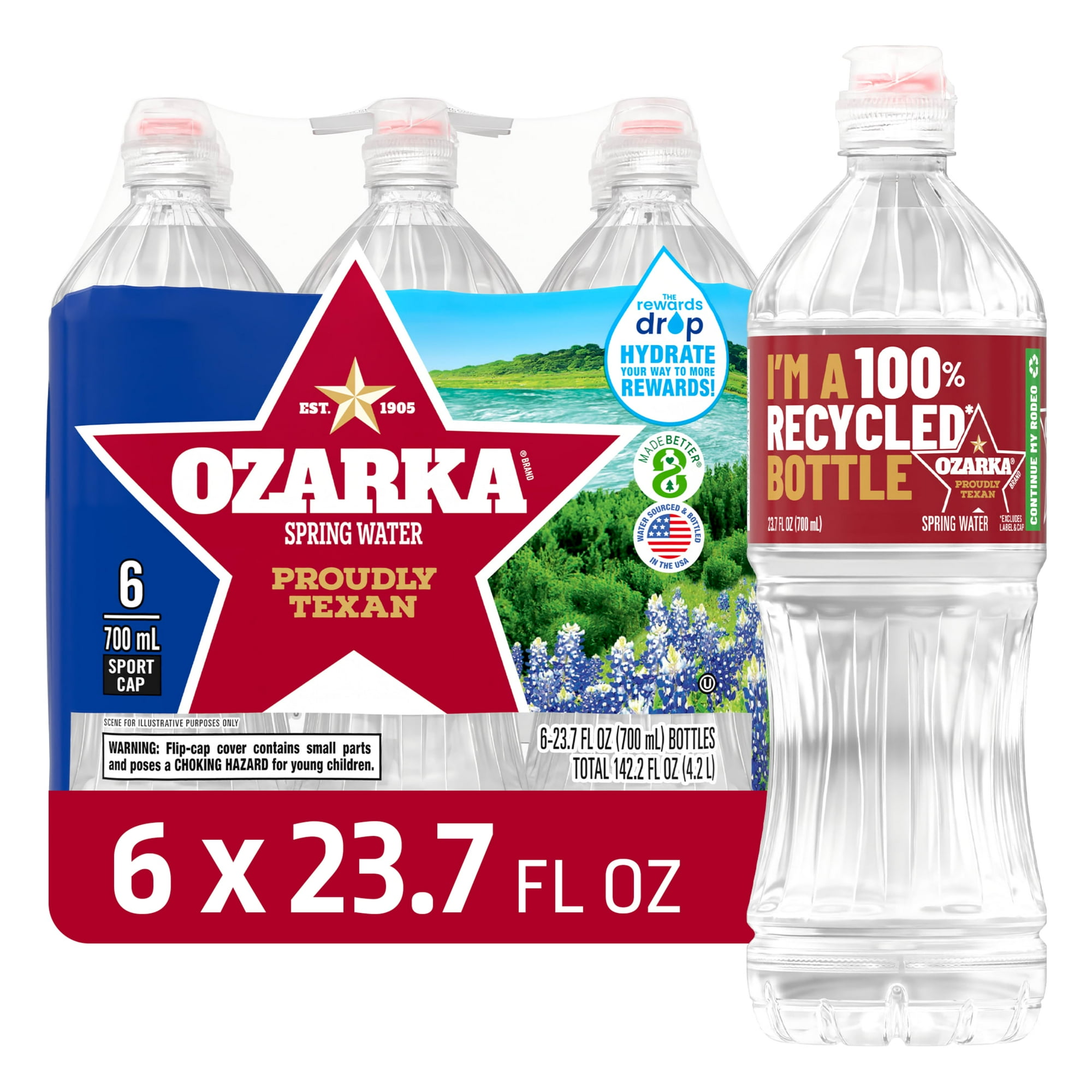 Ozarka Texas Spring Water, 23.7 fl oz, 6-pack Plastic Bottles