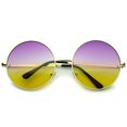 thumbnail image 1 of Super Oversize Slim Temple Colorful Gradient Lens Round Sunglasses 61mm (Gold / Purple-Yellow), 1 of 4