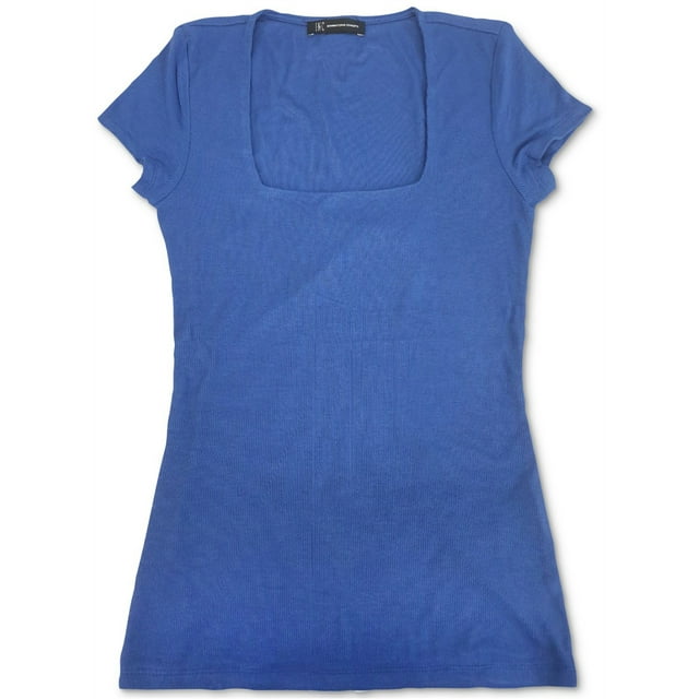 Camiseta básica acanalada INC para mujer, azul, mediana