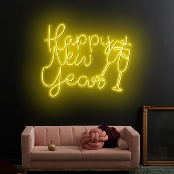 Craftnamesign Happy New Year Cheer Neon Sign Light, New Year Party LED Light, New Year Wall Art