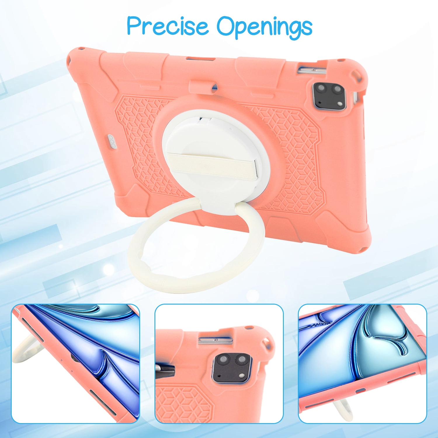 Case for Apple iPad Pro 11 5th 4th 3rd 2nd 1st Gen/ iPad Air 11 2024 M2/Air 4 5, Soft Silicone Drop Protection Rotating Kickstand with Shoulder Strap Pencil Holder Kids Friendly Lightweight, Pink