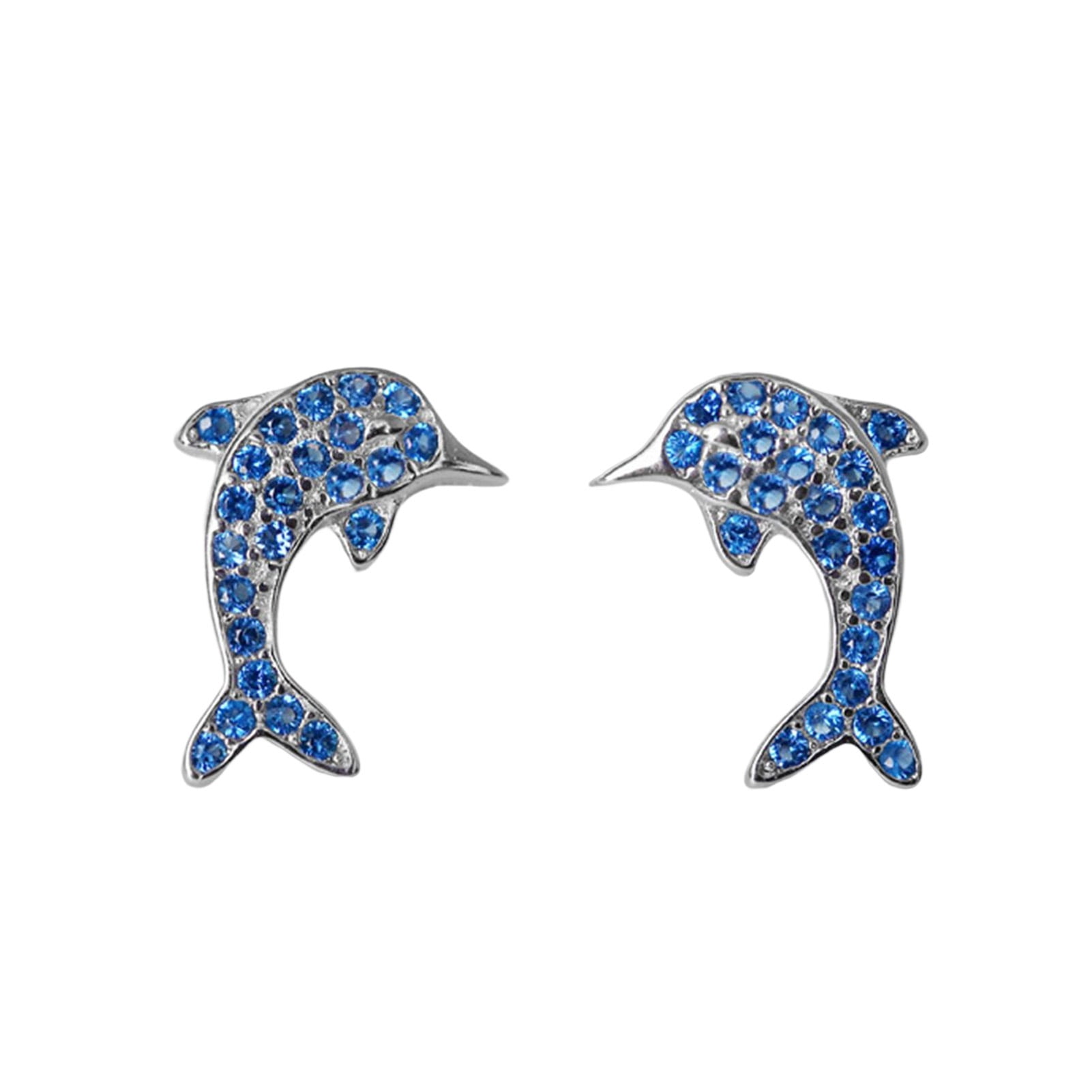 Juliy Simple and Sweet Pierced Earrings Lovely Blue Dolphin Earrings Rhinestone Inlaid Ears Fashion Accessories