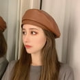 thumbnail image 3 of Prolriy Flat Cap Beret Hats for Women Beret Beret French Cap Artist Beret Faux Beret Women Hat Leather Womens Hats Brown, 3 of 9