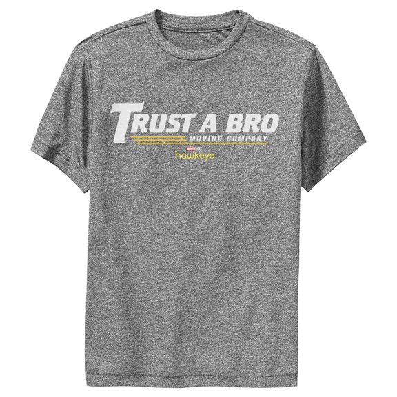 Boy's Marvel Hawkeye Trust Moving Company  Performance Graphic Tee Charcoal Heather Large