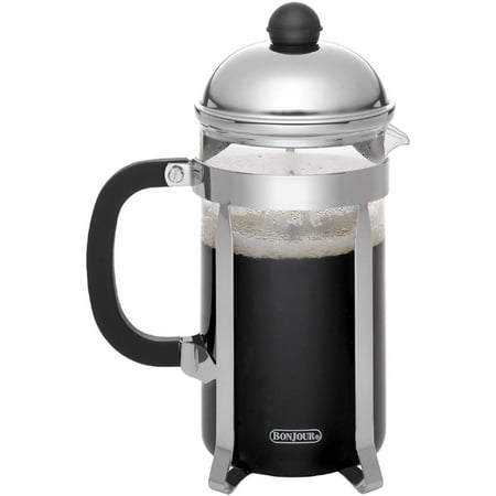 BonJour Coffee Stainless Steel French Press with Glass Carafe, 50.7-Ounce, Monet, Black