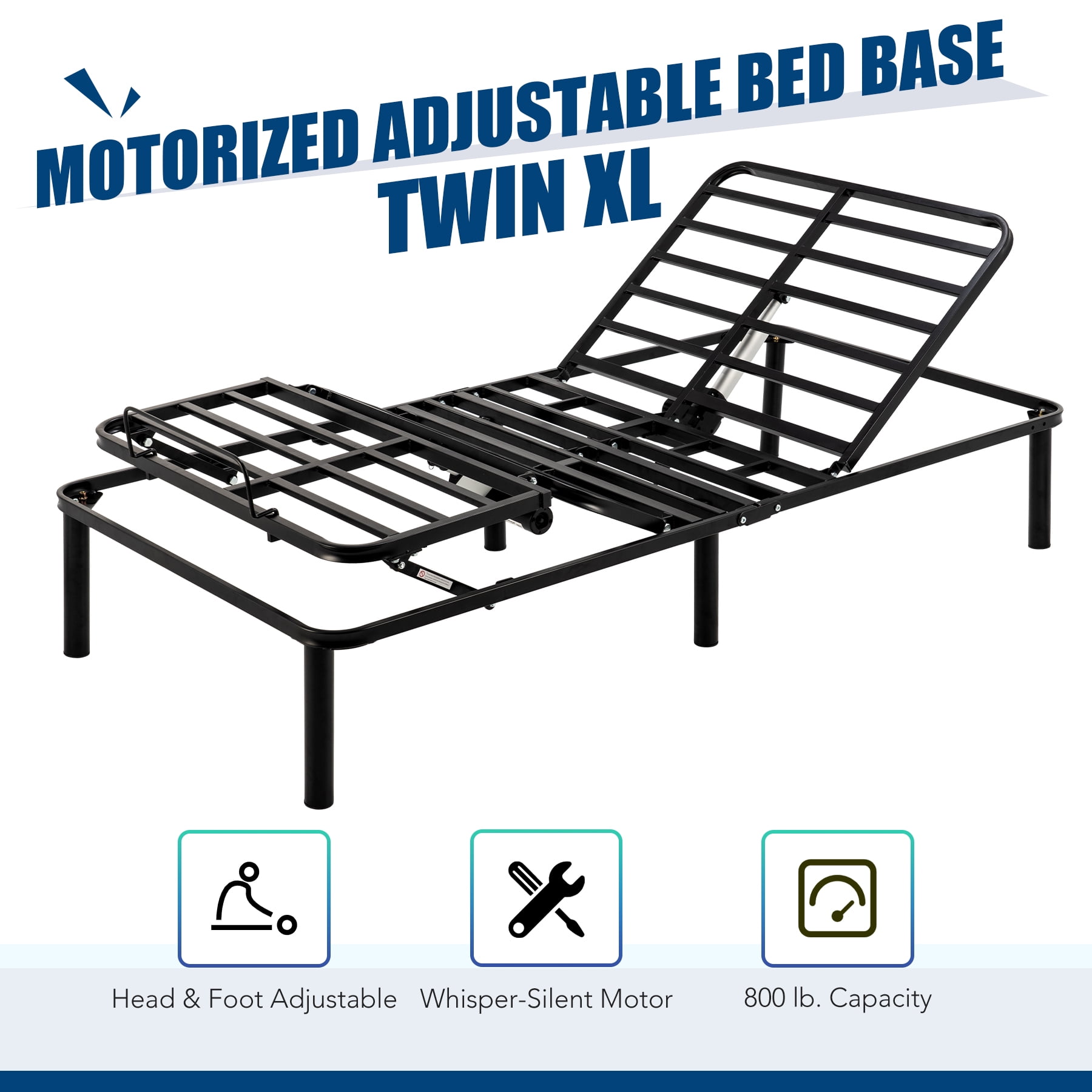 Motorized Bed Frame with Quiet Electric Motor, Head/Foot Elevation, Twin XL