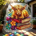 thumbnail image 6 of Acrylic Jigsaw Puzzle Suncatcher, 7.5in Stained Glass Highland Cow Floral Stacked Books Sun Catcher Window Decor, Irregular Shape Home Art Ornament, 6 of 7