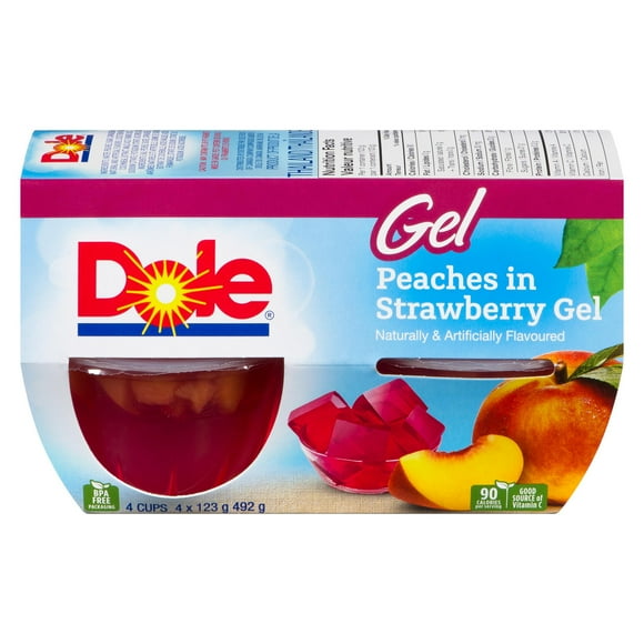 Pêches dans gelée aux fraises de Dole 4 coupes, 492 g