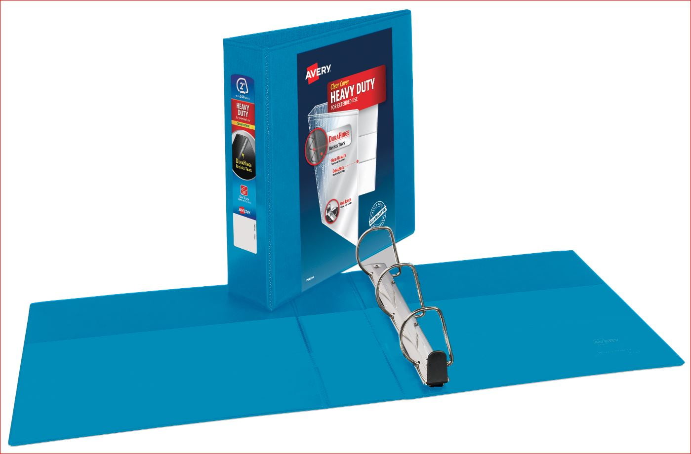 Avery 2" Heavy-Duty Clear Cover Binder with 1-Touch Slant Ring, Aqua