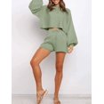 thumbnail image 3 of Conjunto de 2 piezas de punto para mujer: top corto con mangas abullonadas, pantalones cortos, suéter y chándal, 3 of 6