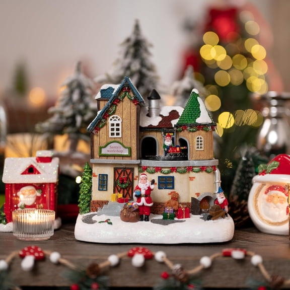 Santa's Workshop Figurine Lighted Resin Village Hot Deal Dynamic Holiday Scene Gift for Tabletop & Home Decor