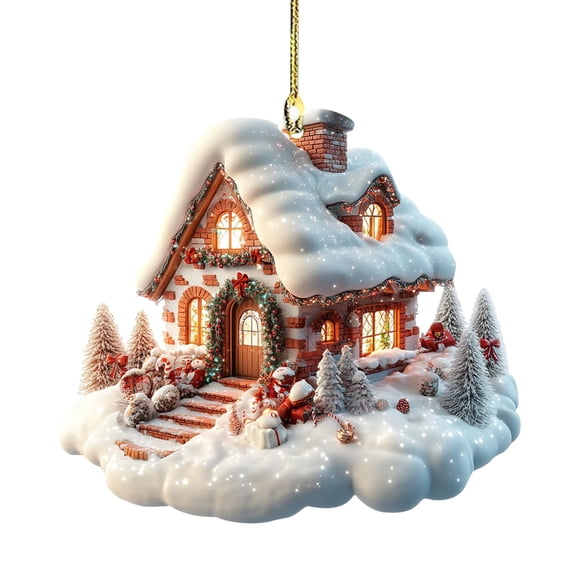 Uuiauoio Christmas Hanging Houses Tree Decor, Miniature Gingerbread House Ornament Christmas Tree Hanging Pendant ,Winter Cabin Hanging Decoration for Tree Home Holiday Party Decor