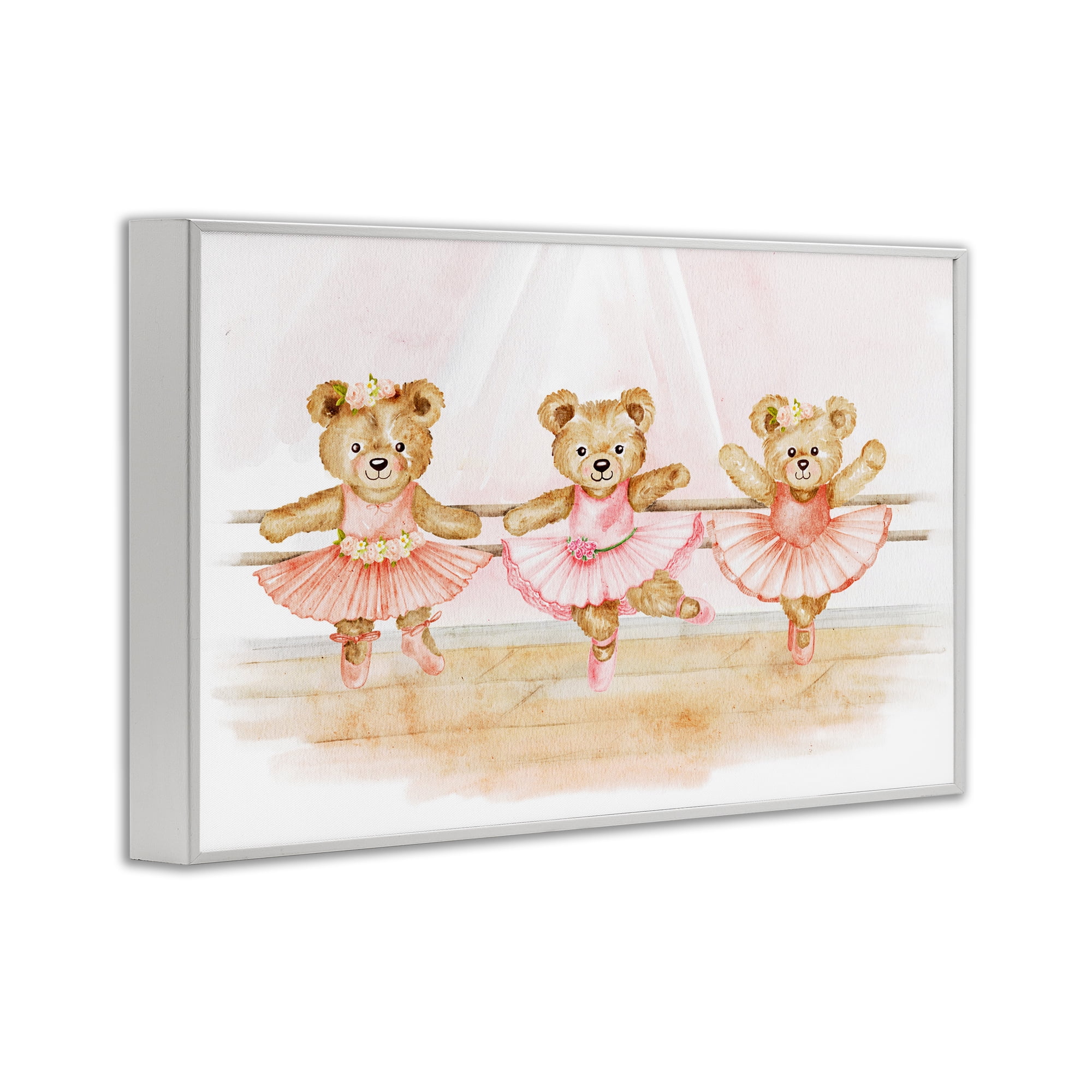 Ballet Teddies Triplet White Framed Giclee Art, design by Amy Hall