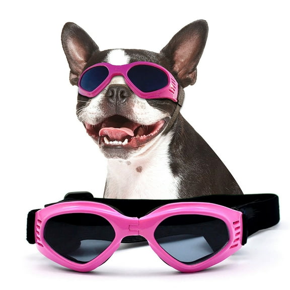 PETLESO Dog Goggles Dog Sunglasses V-shape UV Protection Lens with Adjustable Strap-Pink