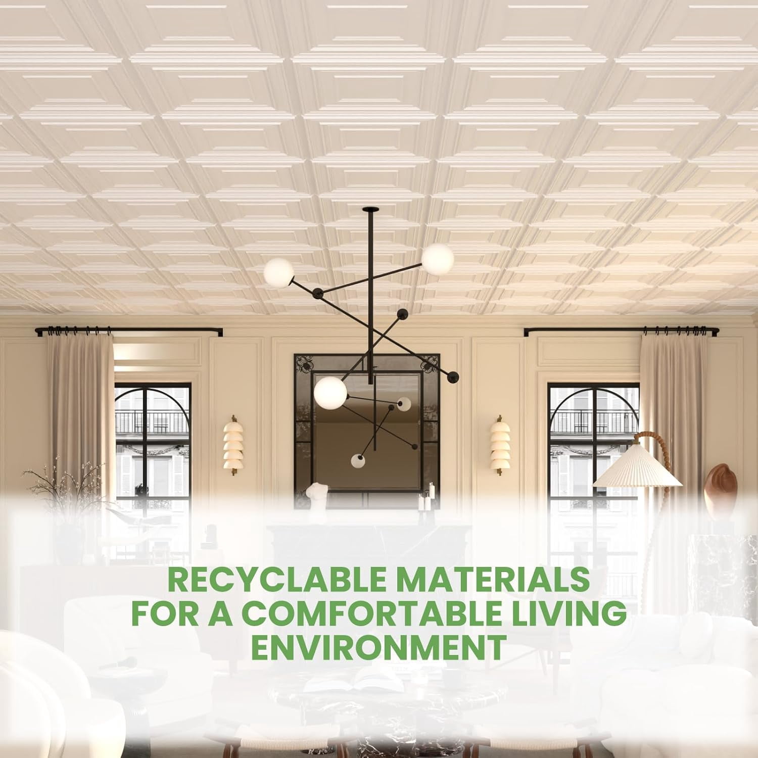 24 pcs 2ft x 2ft Drop Ceiling Tiles, PVC Ceiling Panel White, Waterproof, Washable and Fire-Rated - Reusable - High-Grade PVC to Prevent Breakage (96 sq. ft./Box)