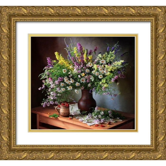 Skorokhod, Tatyana 13x12 Gold Ornate Wood Framed with Double Matting Museum Art Print Titled - Still life with wildflowers and berries