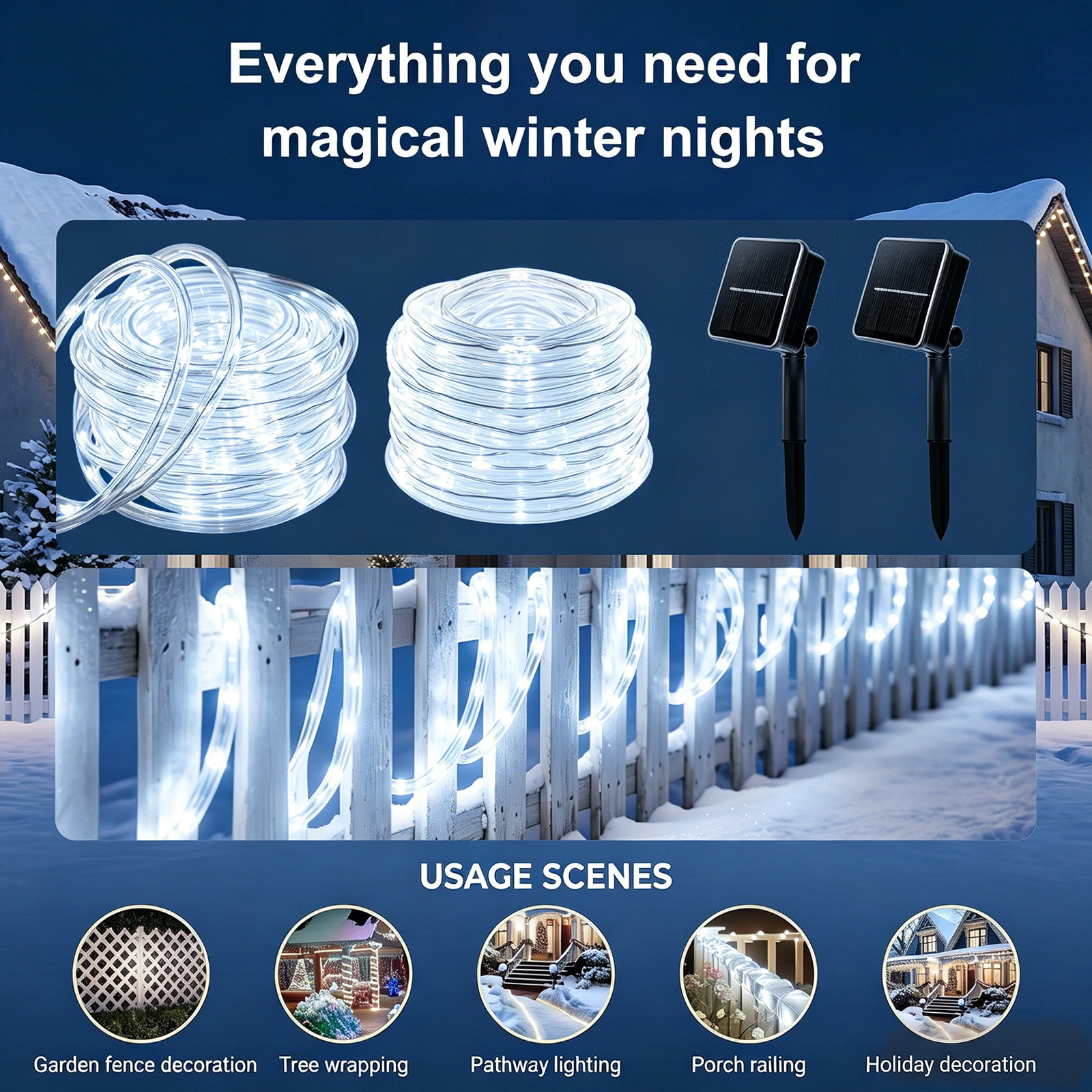 Rirool 2-Pack Solar Rope Lights 33ft 100 LED White 8 Modes photo 3