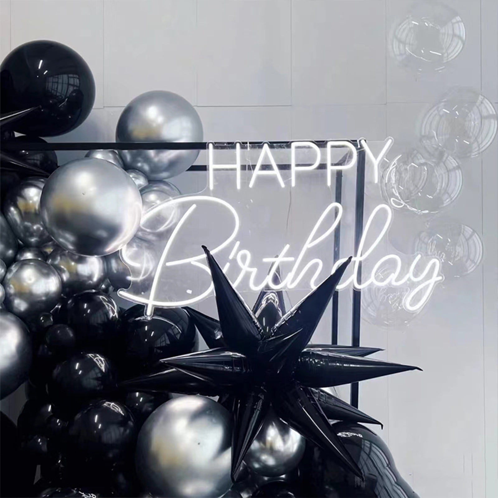 105Pcs Black Sil-ver Birthday Party Balloons Decor, Happy Birthday Theme Indoor Outdoor Ambience Sense Background Decoration
