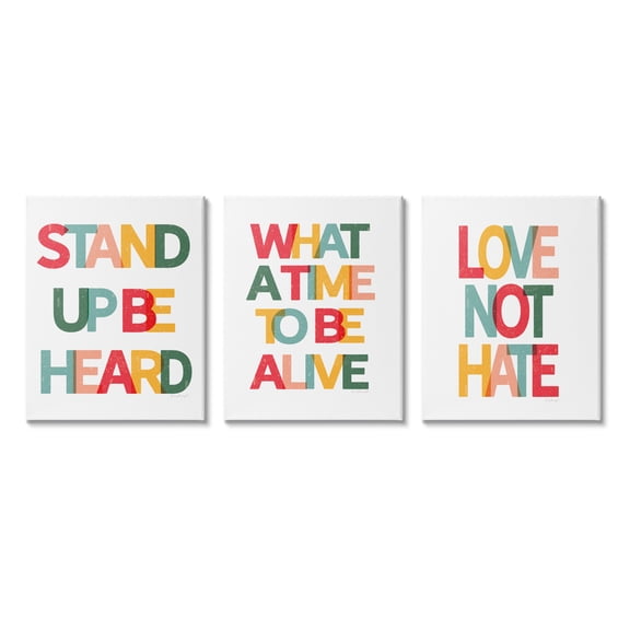 Stupell Industries Love Not Hate Inspirational Quotes Rainbow Text Canvas Wall Art, 16 x 20, Design by Jennifer Pugh