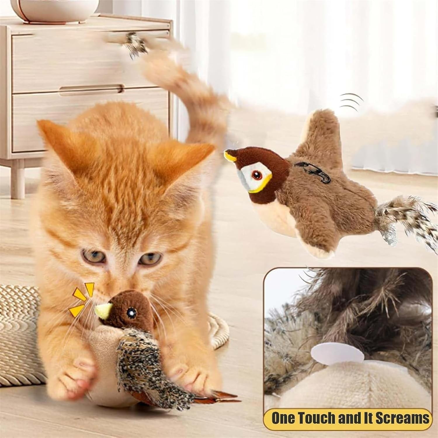 Flying Bird Cat Toys, 2026 Upgrade Interactive Chirping Flying Bird Cat Toy, Chirping Bird Cat Toy Flapping Wings, Flying Interactive Simulation Electric Cat Toy