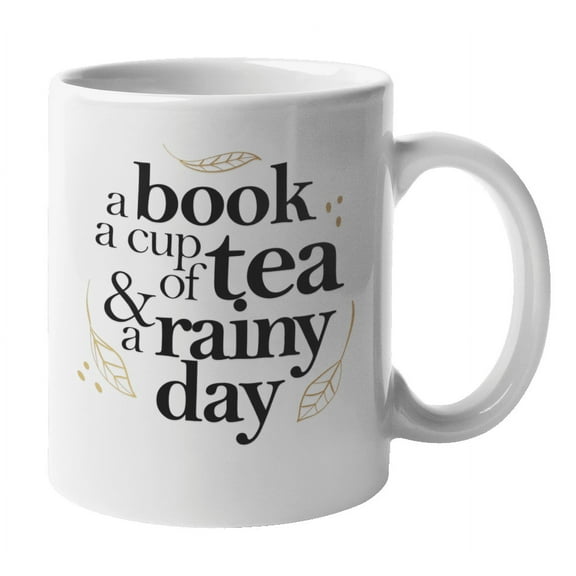 Book, Cup & Rainy Day Coffee & Tea Mug Stuff for Tea Lover & Drinker (11oz)
