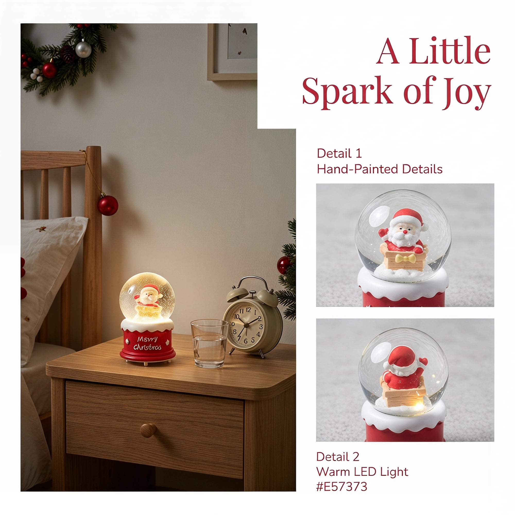 Unique Bargains Light Up Crystal Ball LED Glitter Snow Globe Red L 1.8" x 1.8" x 2.7"