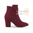 thumbnail image 3 of BLISSFUL STEP Round Toe Side Zip Buckle Block Heel Ankle Boots For Women Burgundy 10, 3 of 5