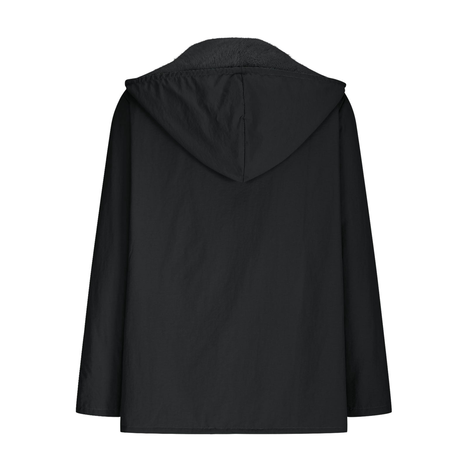 Womens Plus Size Rain Coats with Pockets and Hooded S-5X Fleece Lined Full Zipper Jackets Casual Solid Waterproof-Warm Long Sleeve Outerwear