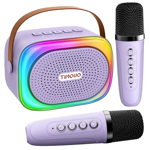 Mini Karaoke Machine, Portable Speaker with 2 Wireless Microphones, Gifts for Kids Adults, Purple