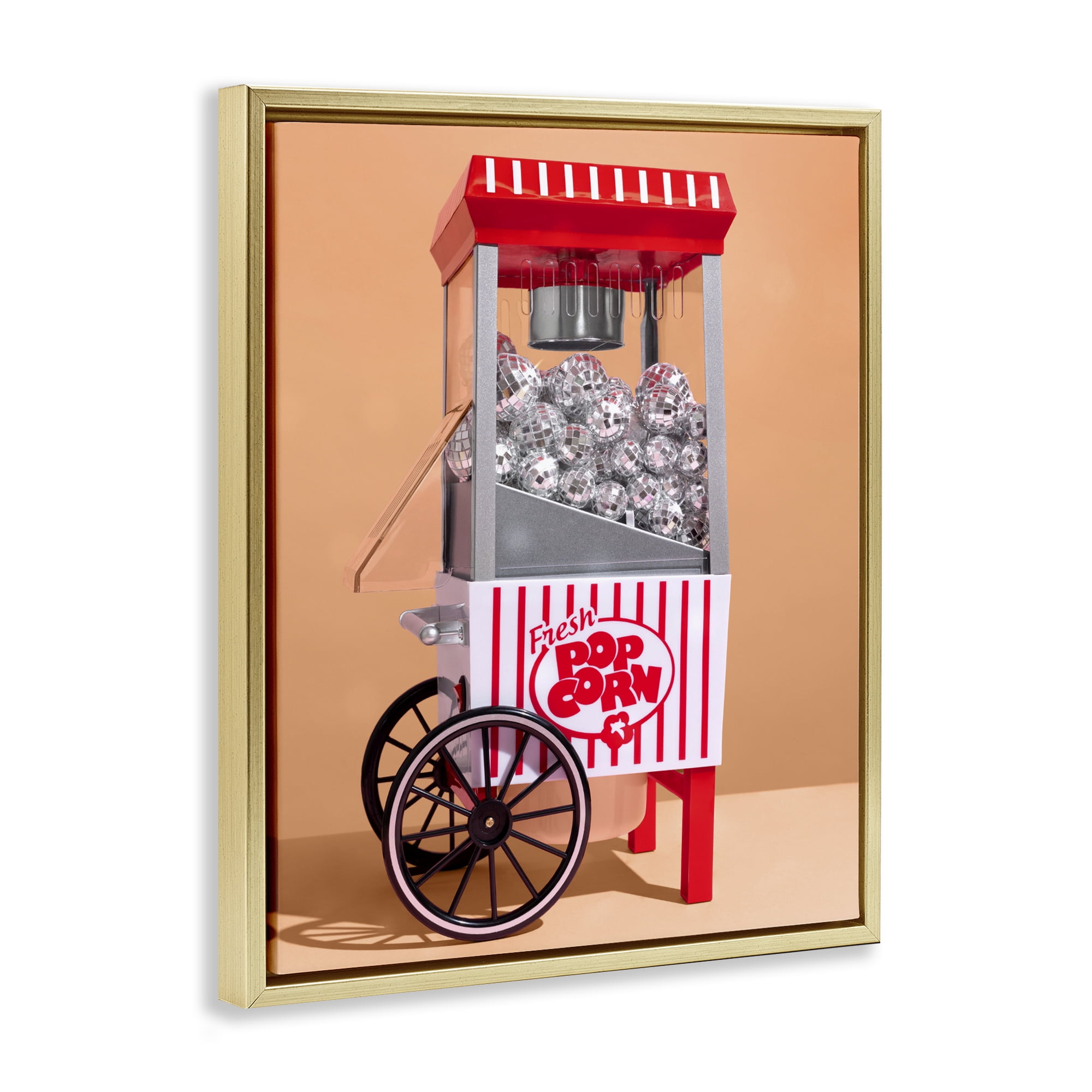 Stupell Industries Retro Disco Popcorn Machine Gold Framed Floater Canvas Wall Art, design by LISH Creative