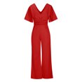 thumbnail image 4 of Gaecuw Dressy Jumpsuit for Women 2023 Short Sleeve Overall with Pockets V Neck Band Collar Solid Onesie One Piece Outfits Casual Loose Baggy Long Pants Wide Leg Summer Romper Ankle Length Trousers, 4 of 6