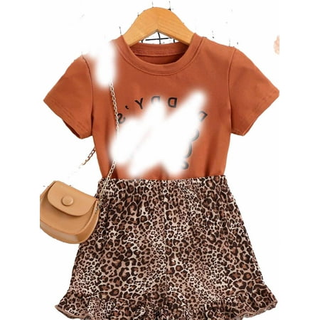 

Casual Leopard Print Round Neck Short Sleeve Multicolor Toddler Girls Two-piece Outfits (Girl s)