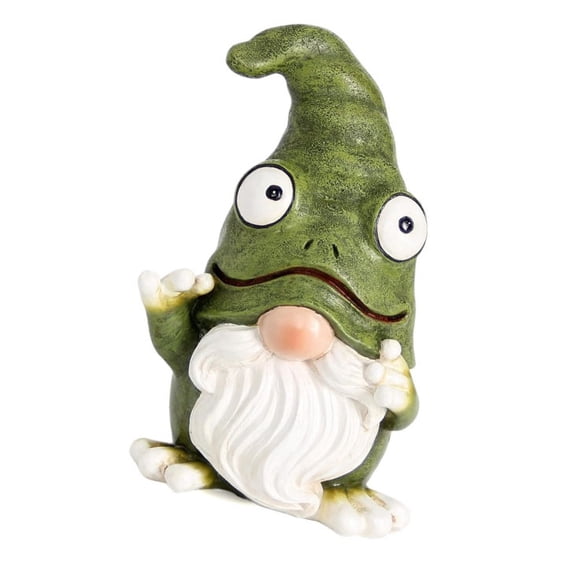 Frog Gnome Garden Ornament, Funny Outdoor Gnome Statue with Frog Hat, Weatherproof Resin Figurine for Garden, Patio & Lawn, Quirky Indoor Shelf Decor, 16cm Height, Green
