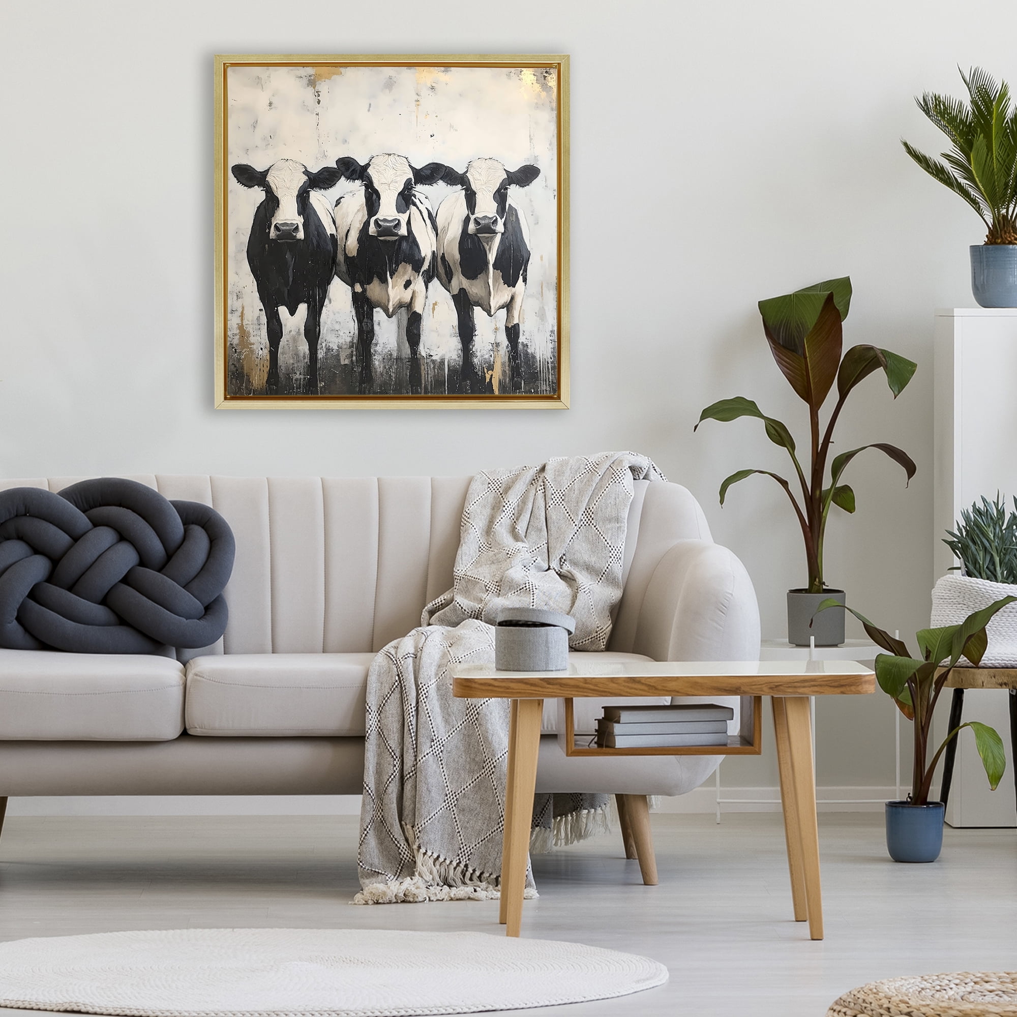 Stupell Industries Three Spotted Cows Gold Framed Floater Canvas Wall Art, design by Creative Studio