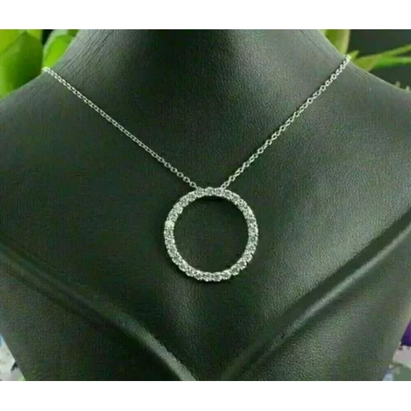 2 Ct Round Cut Lab Created Diamond Circle Of Life Pendant 14K White Gold Plated