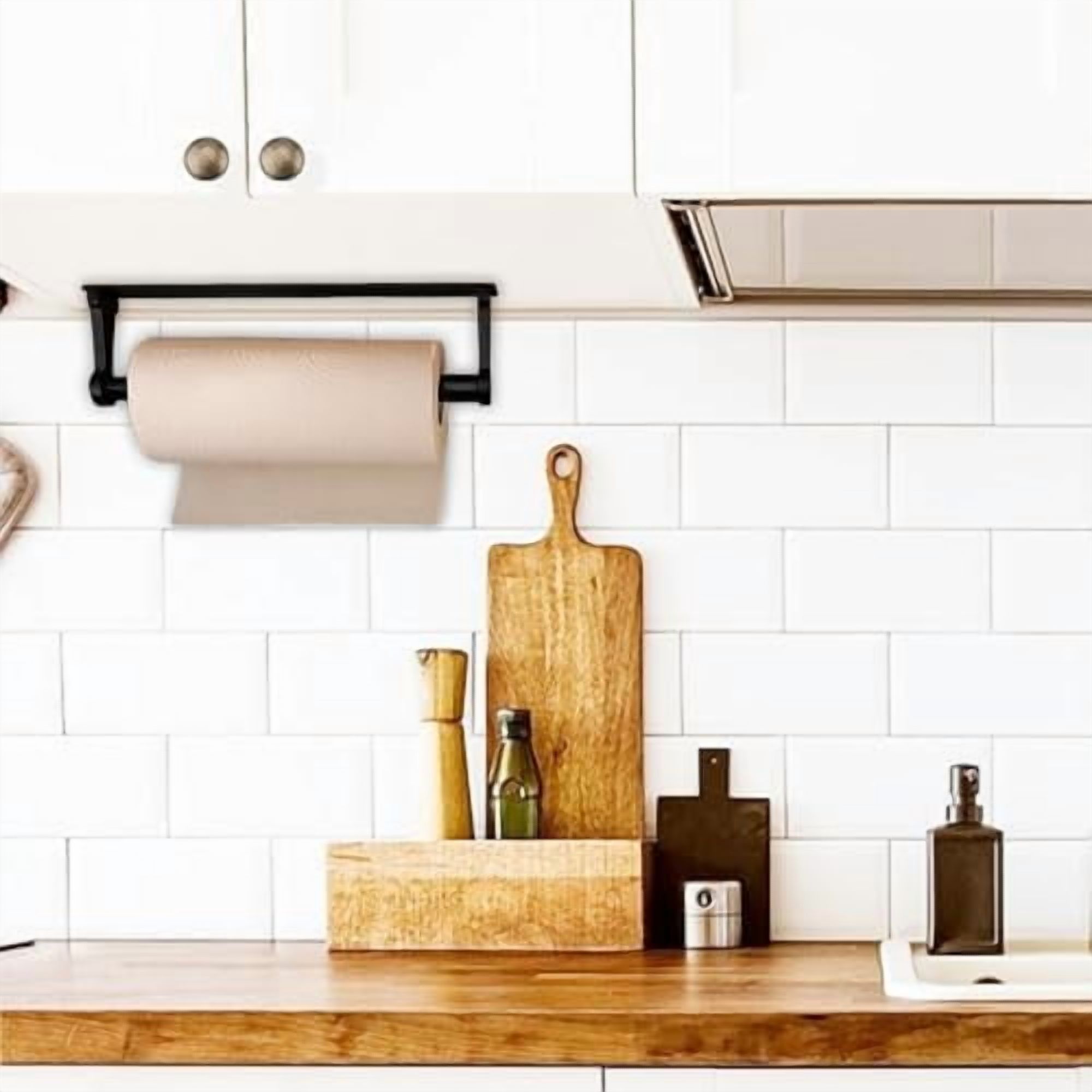 Paper Towel Holder Under Cabinet, Paper Towel Holder, Aluminum Alloy Kitchen Towel Holders, Self Adhesive Kitchen Roll Holder for Kitchen, Bathroom, Living Room (Black)