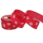 Holiday Time Gift Wrap Ribbon, Red Satin with White Snowflake, Polyester, 1.5"/15'