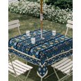 thumbnail image 2 of Square Outdoor Tablecloth with Umbrella Hole Boho Teal Floral Outside Table Cloth Waterproof Patio Table Cover Farmhouse Ethnic Tribe Zipper Tablecloths for Picnic Party Camping 60x60 Inch, 2 of 8