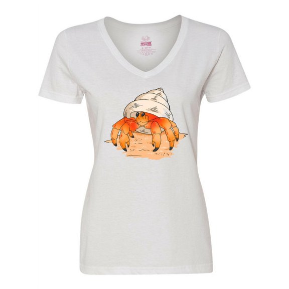 Inktastic Cute Hermit Crab on Beach Women's V-Neck T-Shirt