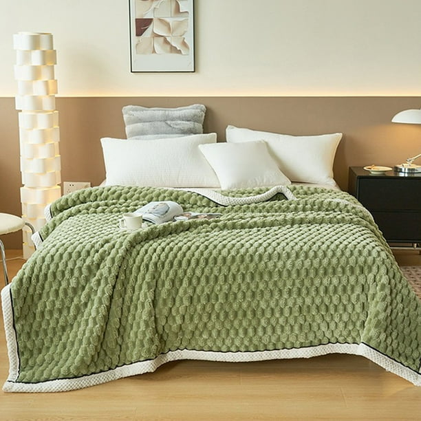 Manta de franela gruesa de doble capa, ideal para cubrir la siesta en la oficina, manta cálida y acogedora para la cama o el sofá, verde