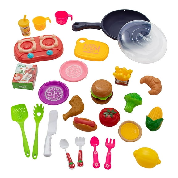 Fun Express 8 3/4" x 13 1/2" Kitchen Cookware & Food Imaginative Playset - 26 Pieces