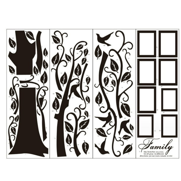 Rawiri Calcomanía de pared de árbol genealógico grande, marco de fotos negro DIY, pegatina decorativa de pared de árbol, calcomanía mural, decoración artística para sala de estar, decoración del hogar