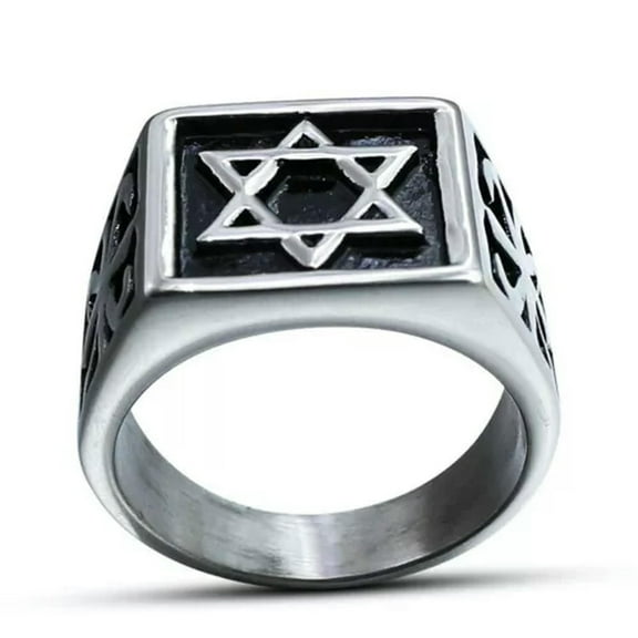 GKNET Mens Stainless Steel Six Point Hexagram Star of David Ring Size 7-13-9-Square Design