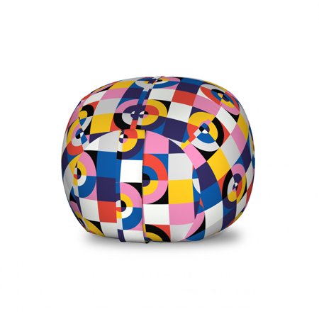 Geometric Storage Toy Bag Chair  Colorful Abstract Circles Formed of Curved Stripes in Continuous Pattern  Stuffed Animal Organizer Washable Bag  Large Size  Multicolor  by Ambesonne
