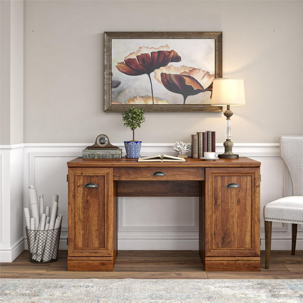 Better Homes & Gardens Dean Double Pedestal Desk, Cherry Oak Walmart