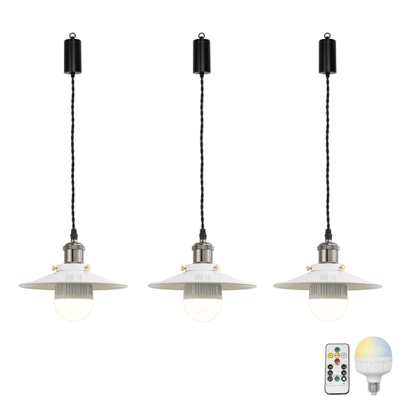 KAYYELAMP 3-Pack Remote LED Bulb Rechargeable Battery Adjusted Height Hanging Light Dimming Timing Pearl Black & White Metal Lamp Retro Design for Kitchen Farmhouse(DZ22x4)