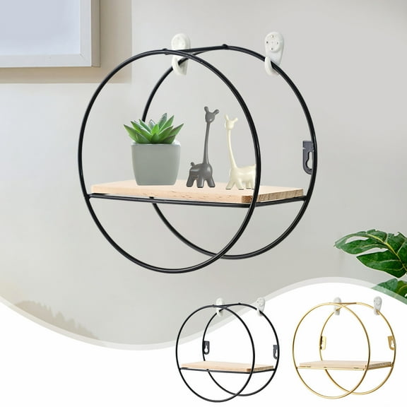 Iron Wall Shelf, Circular Decorative Shelf Featuring Gold Finish and Wall Mounted Design for Living Room and Bedroom Storage, Space Saving Hanging Rack for Home Organization