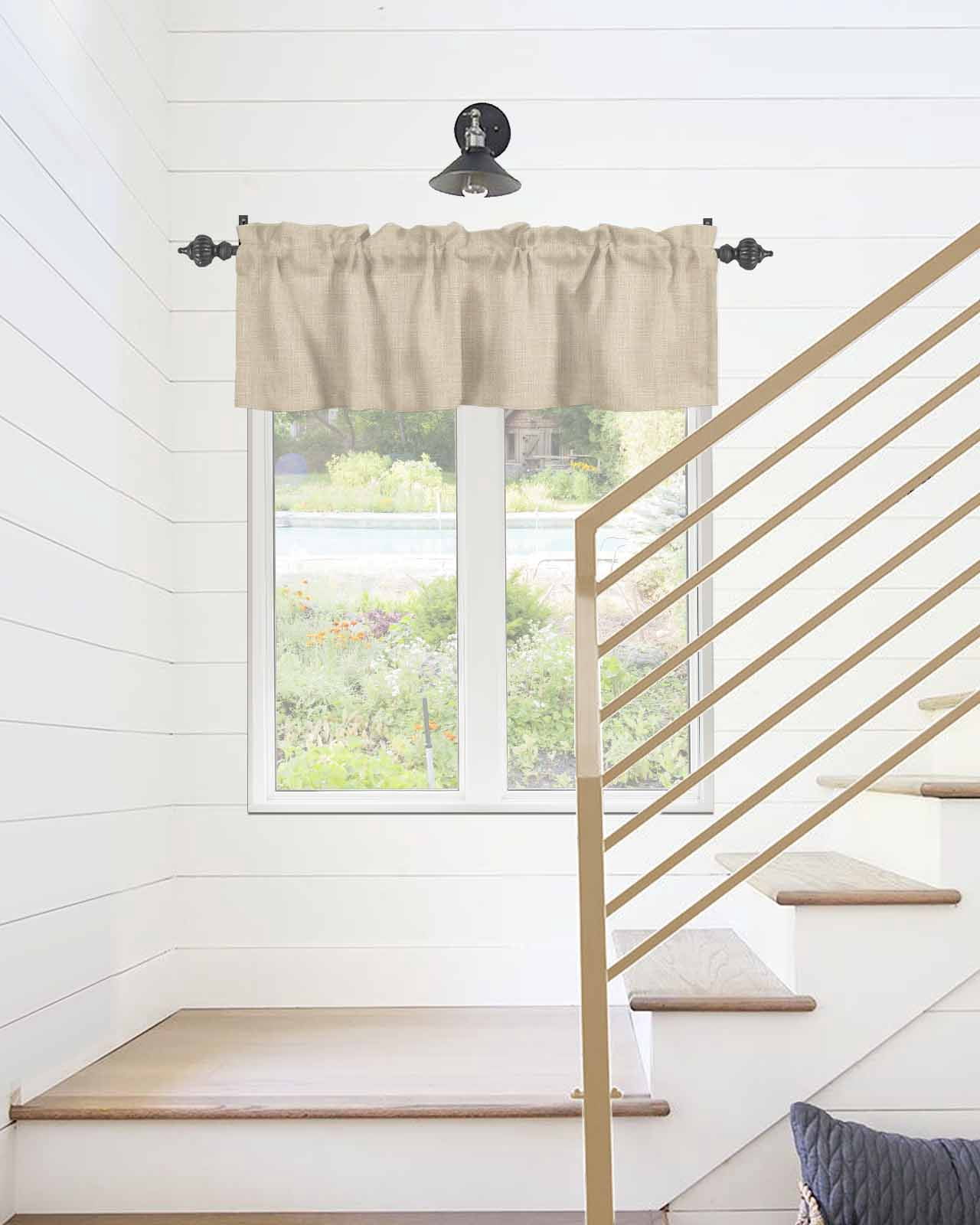 Kitchen Curtain Valances for Windows,Vintage Country Beige Linen Texture Rod Pocket Small Valance Farm Burlap Short Window Treatment for Bedroom Bathroom Living Room,54"x18"