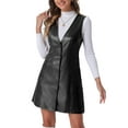 thumbnail image 4 of INSPIRE CHIC Women's Faux Leather V Neck Button Down Mini Pinafore Dress XL Black, 4 of 6