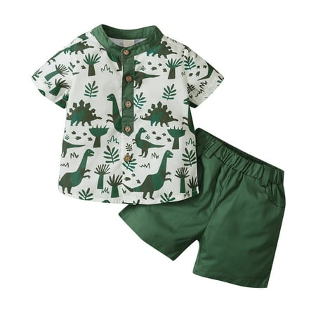

Canrulo Baby Boy Summer Clothes Toddler Boys Dinosaur Tee Shirts Casual Solid Shorts 2Pcs Outfits Green 4-5 Years